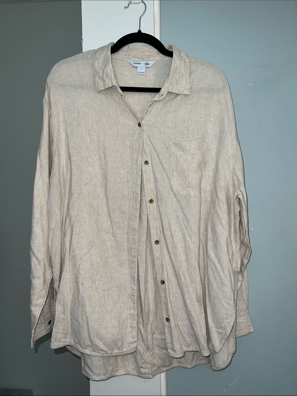 Old Navy Beige Linen Button-Down Women's Shirt